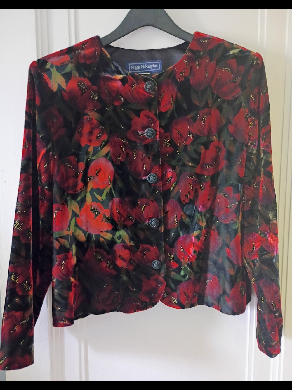 Maggie McNaughton Floral Velvet Classic Jacket in Red and Green